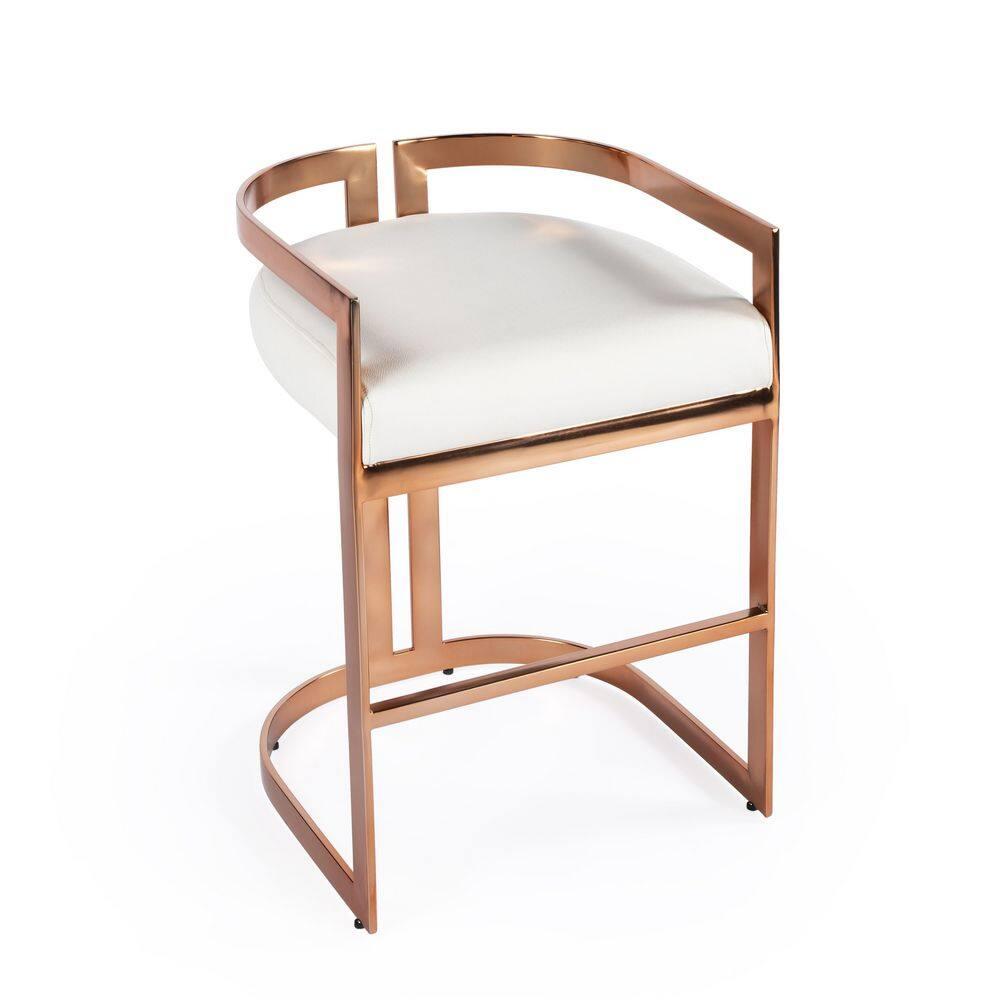 Rose Gold and White Faux Leather Backless Counter Stool