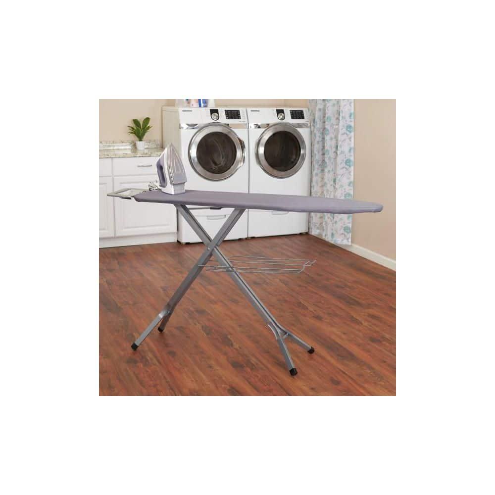 Household Essentials Ironing Center Mesh Steel Top Silver: Full Size Adjustable Ironing Board with Non-Slip Iron Rest