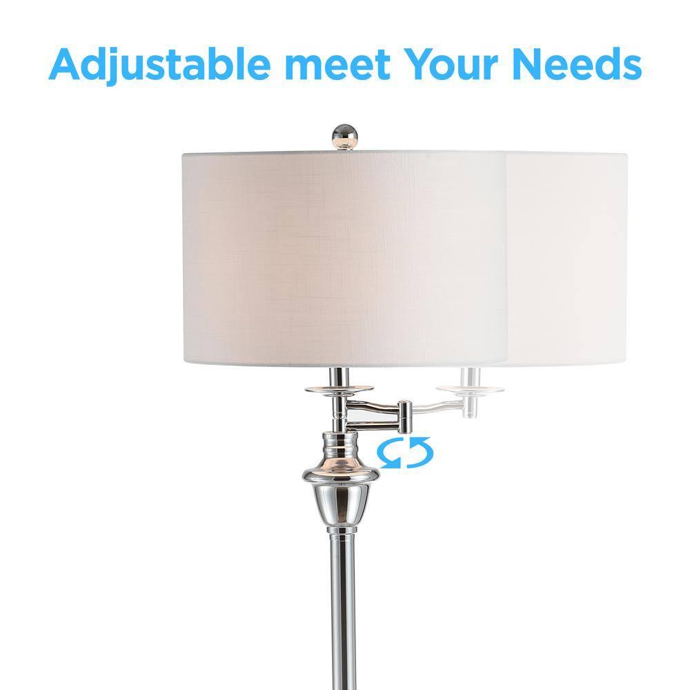 JONATHAN Y JYL3055B Cora 60" Metal/Glass LED Side Table and Floor Lamp, Contemporary, Transitional for living room, dinning room, bedroom, office Bulb Included, Chrome