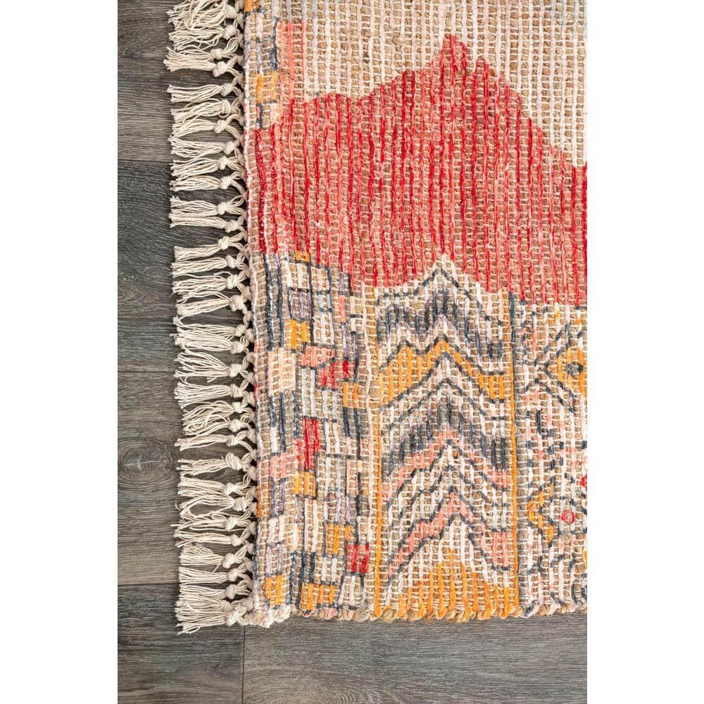Nuloom Hermina Abstract 6 Round Jute Indoor Area Rug for Dining Room Rug Neutral Rug Living Room Rug Kitchen, Multicolor/Ivory