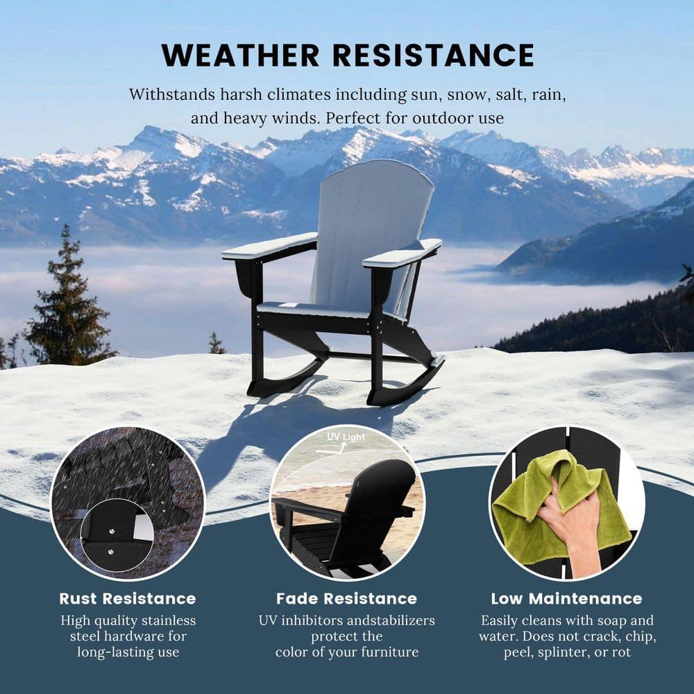 JUSTLET Plastic Adirondack Rocking Chair,HDPE All-Weather Outdoor Rocking Adirondack Chair for Porch, Patio, Balcony,Black