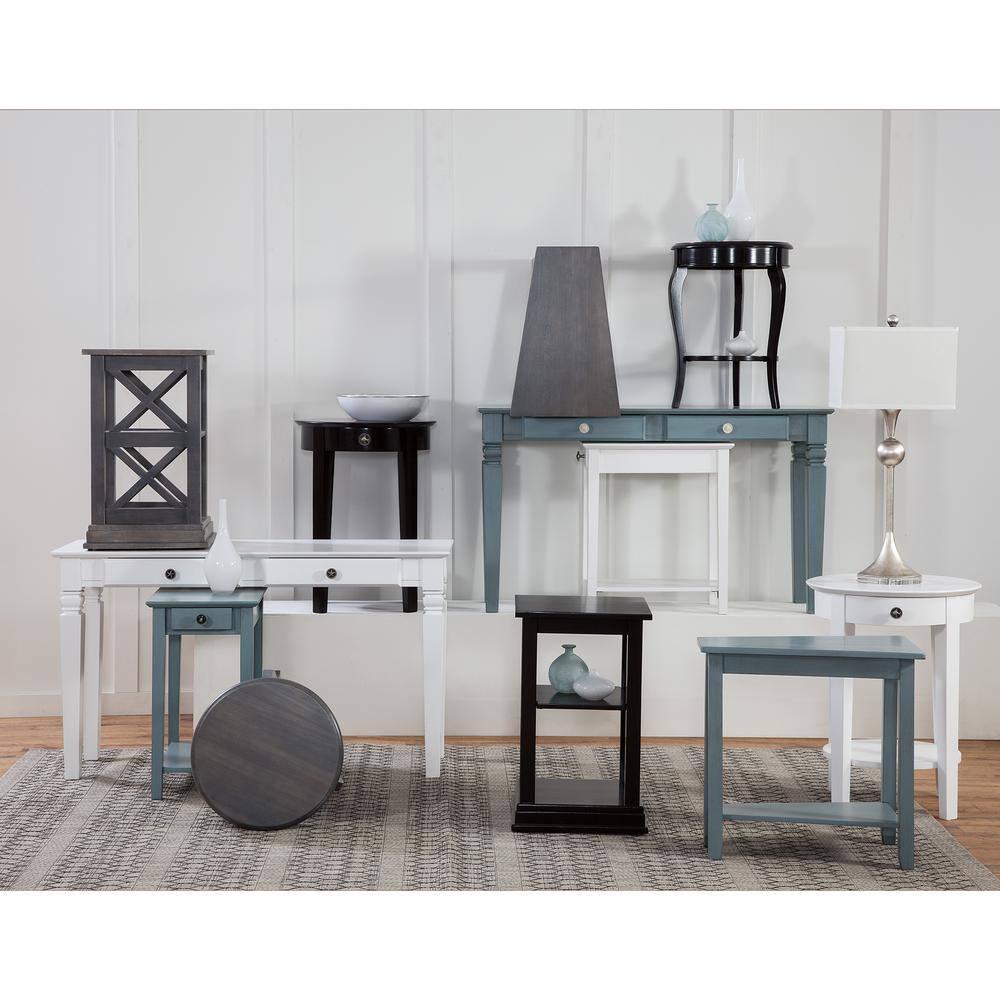 International Concepts Phillips Accent Table with Drawer Black: Solid Parawood, Mid-Century Modern, Square Shape
