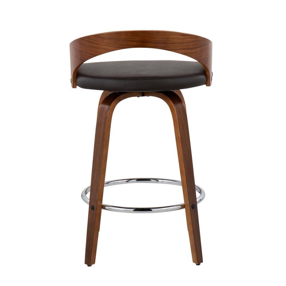Set of 2 Grotto Upholstered Counter Height Barstools Brown/Walnut - Lumisource: Chrome Footrest, Wood Legs, Swivel Seat