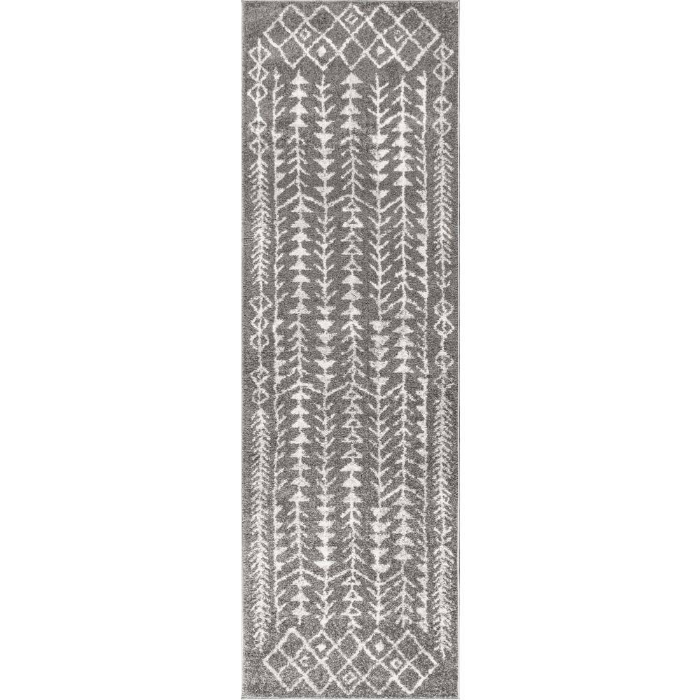 2'x8' Ziri Moroccan Geometric Runner Rug, Grey/Cream - JONATHAN Y