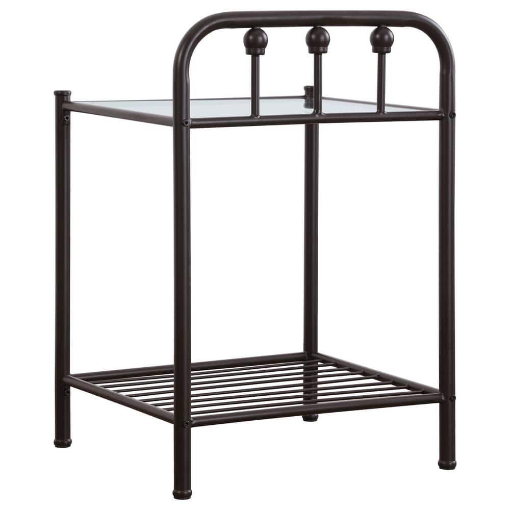 Coaster Livingston Traditional 1 Shelf Metal Nightstand with Glass Top Dark Bronze
