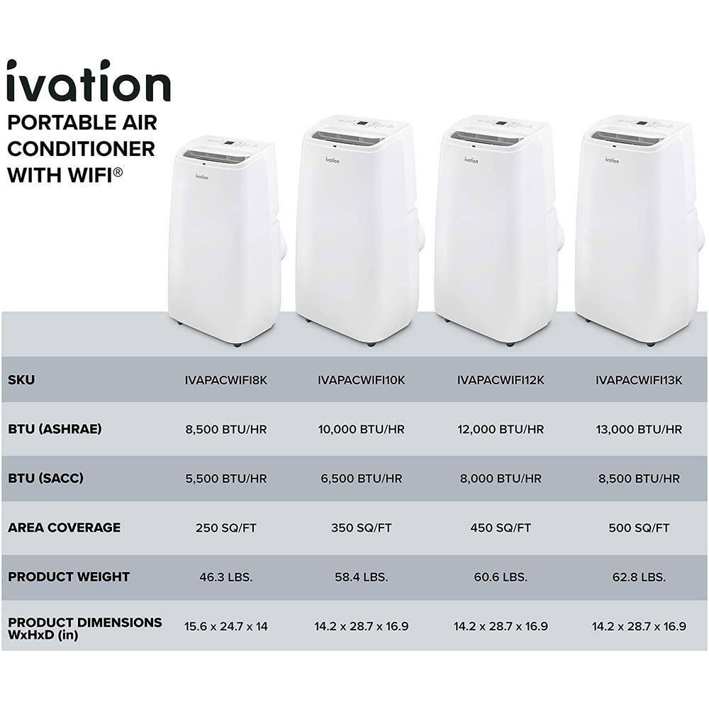 Ivation Ivation 13000 BTU Wi-Fi Connected Portable Air Conditioner for 500 Square Feet with Remote Included