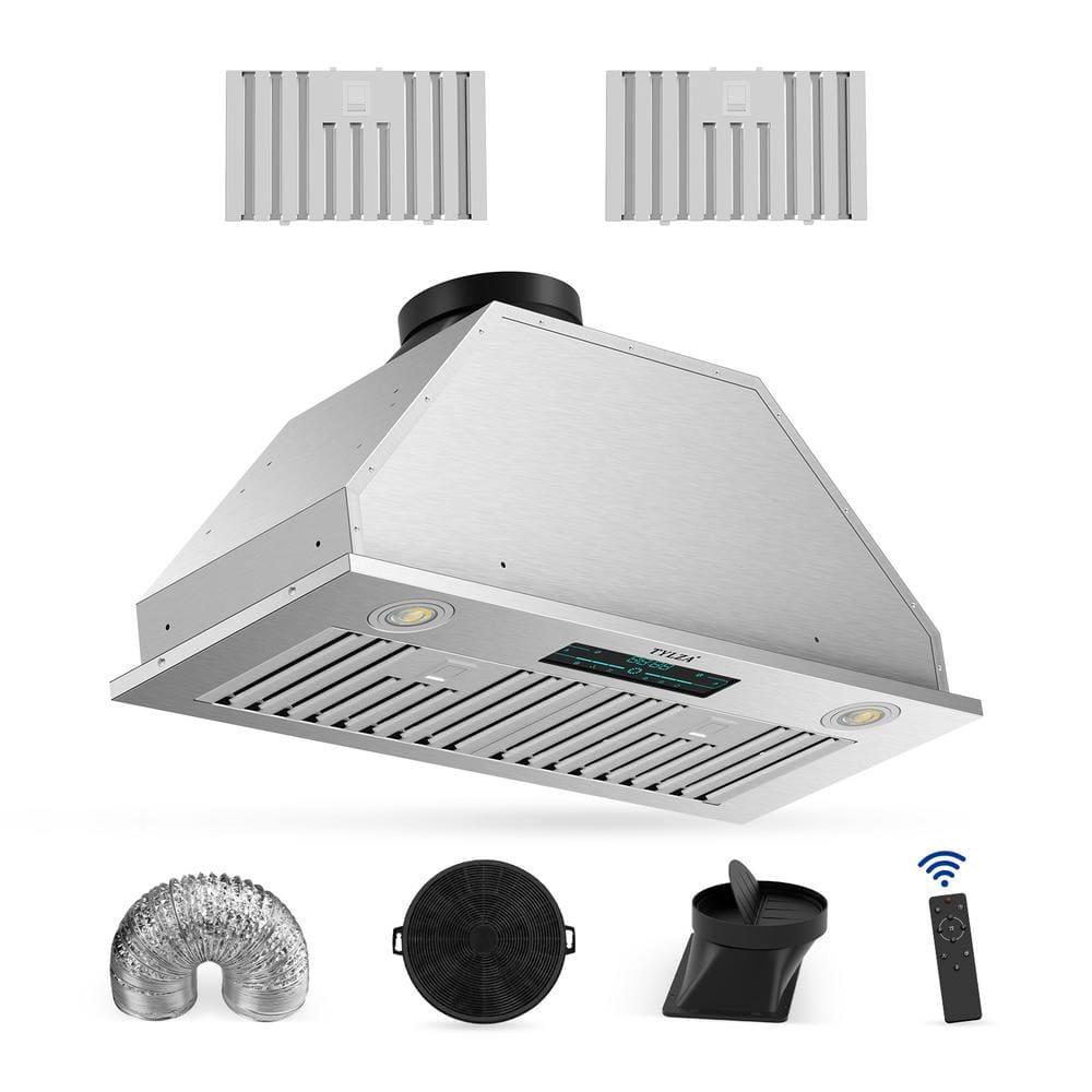 PowerFlow Series 30" 900 CFM Convertible Insert Range Hood Digital Control Panel with Baffle Filter Charcoal Filter and LED Light Stainless Steel Silver