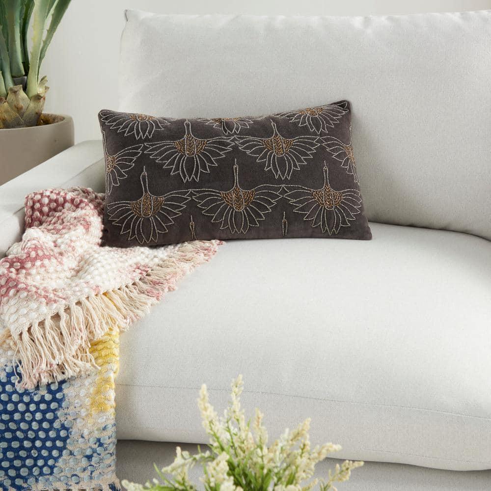 12"x20" Sofia Beaded Flowers Lumbar Throw Pillow Dark Gray - Mina Victory