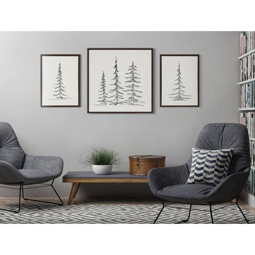 (Set of 2) 18" x 24" Sylvie Minimalist Evergreen Trees Sketch Framed Canvas Set Brown - Kate & Laurel All Things Decor: Modern Wall Decor