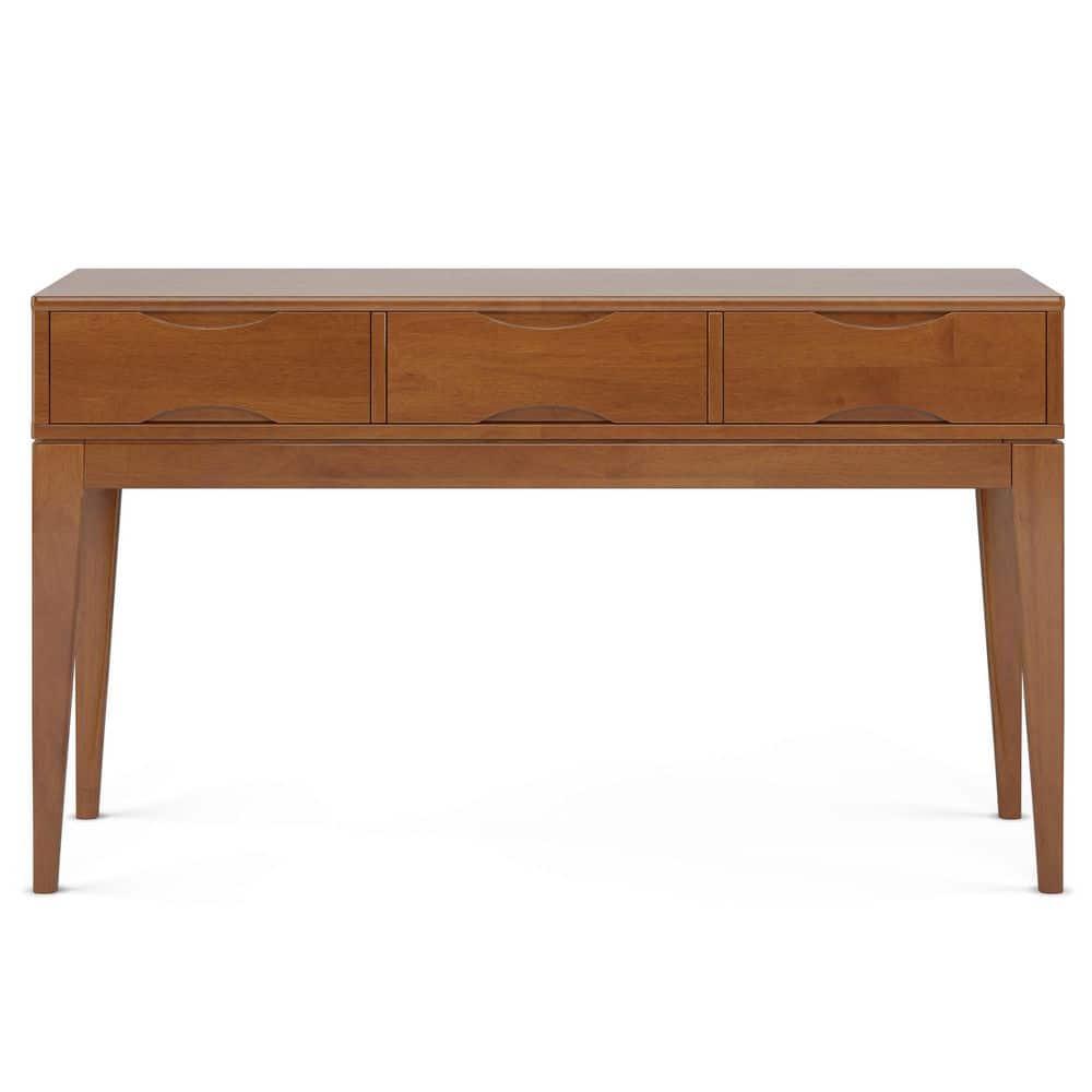 Simpli Home Harper 54"W Solid Hardwood Mid-Century Modern Storage Console Table with Drawers and Tapered Legs