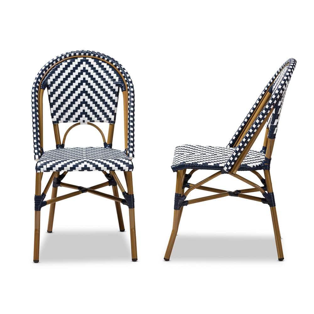Set of 2 Celie Indoor and Outdoor Stackable Bistro Dining Chairs White/Blue - BaxtonStudio