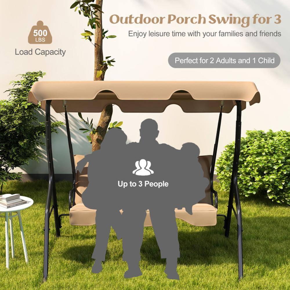 Arlmont & Co. Arlmont & Co. Patio 3 Seats Canopy Swing Glider Hammock Steel Frame Cushioned Backyard