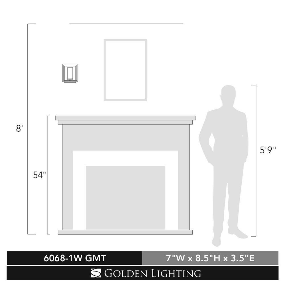 Golden Lighting Marco 1-Light Wall Sconce in Gunmetal Bronze with Clear Glass