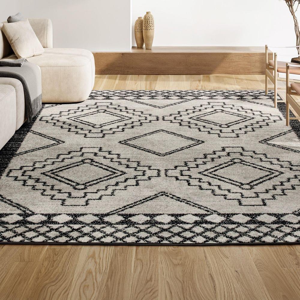JONATHAN Y Amir Moroccan Beni Souk Cream/Black 8 ft. x 10 ft. Area Rug