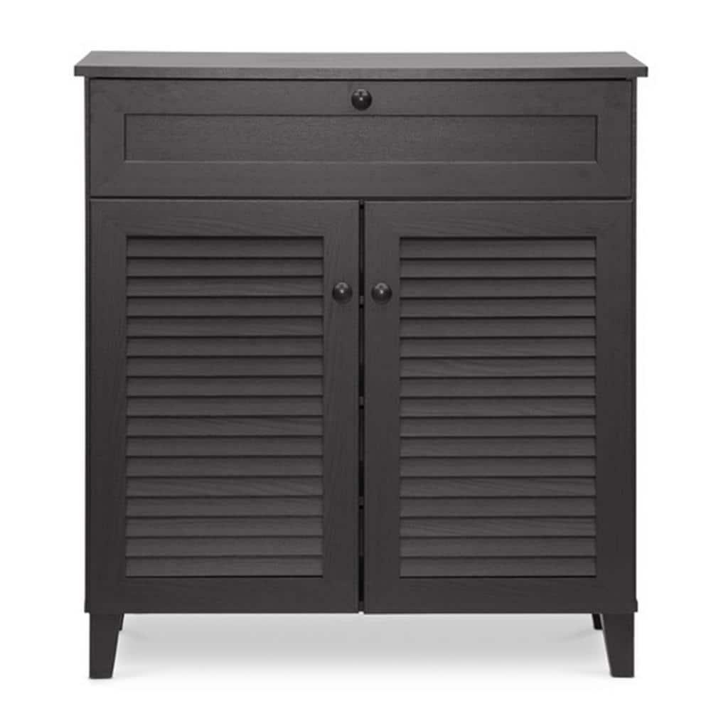 Calvin Shoe - Storage Cabinet - Espresso - Baxton Studio: Modern Organizer with 4 Shelves & Drawer