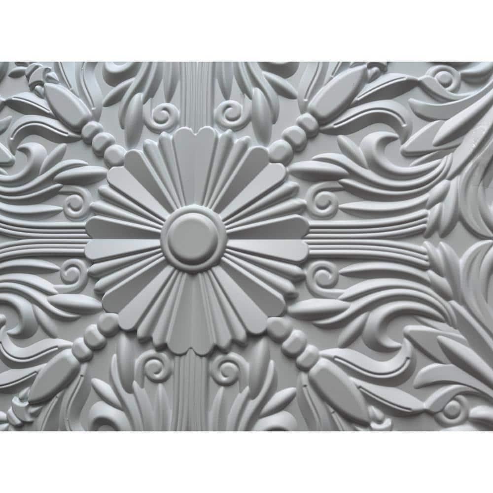 Art3d Art3d Decorative Ceiling Tile 2x2 Glue up, Lay in Ceiling Tile 24x24 Pack of 12pcs Spanish Floral in Matt White