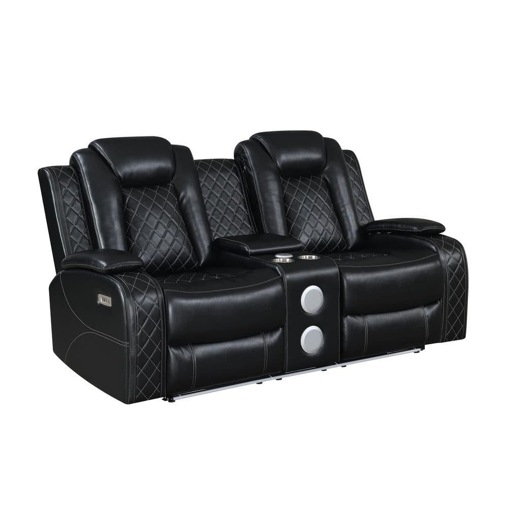 New Classic Furniture Orion II Faux Leather Power Console Loveseat in Black