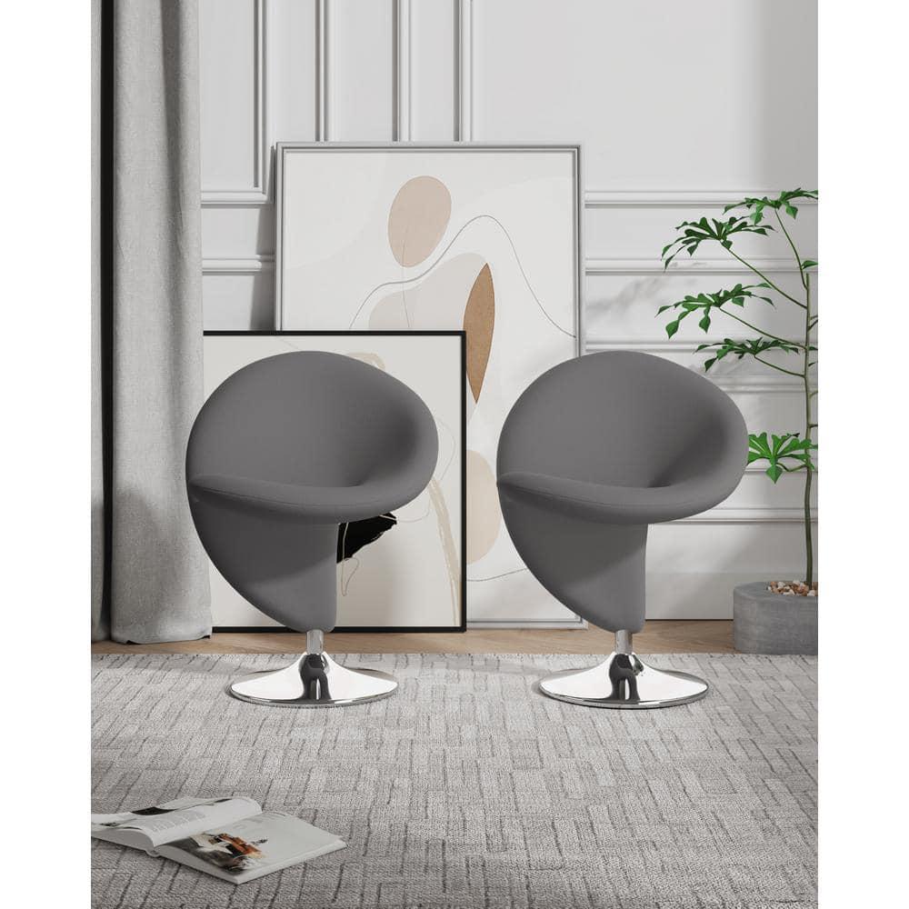 Set of 2 Curl Wool Blend Swivel Accent Chairs Gray - Manhattan Comfort: Modern Armless Design, Metal Frame, No Assembly Required