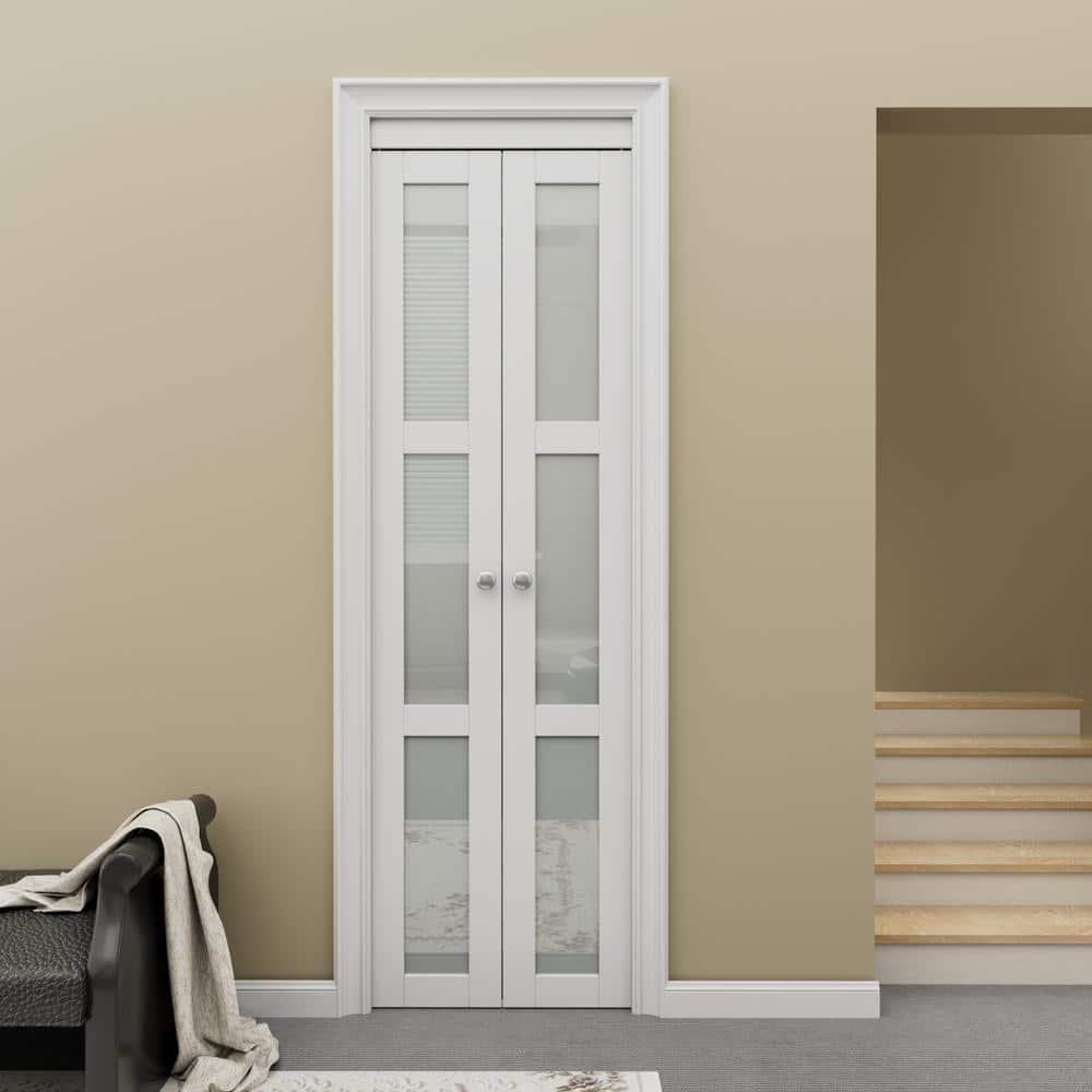 DOOOLI Glass Bifold Door - 3 Lite Transparent Glass Design With Bifold Door Lock & T Shape Handle