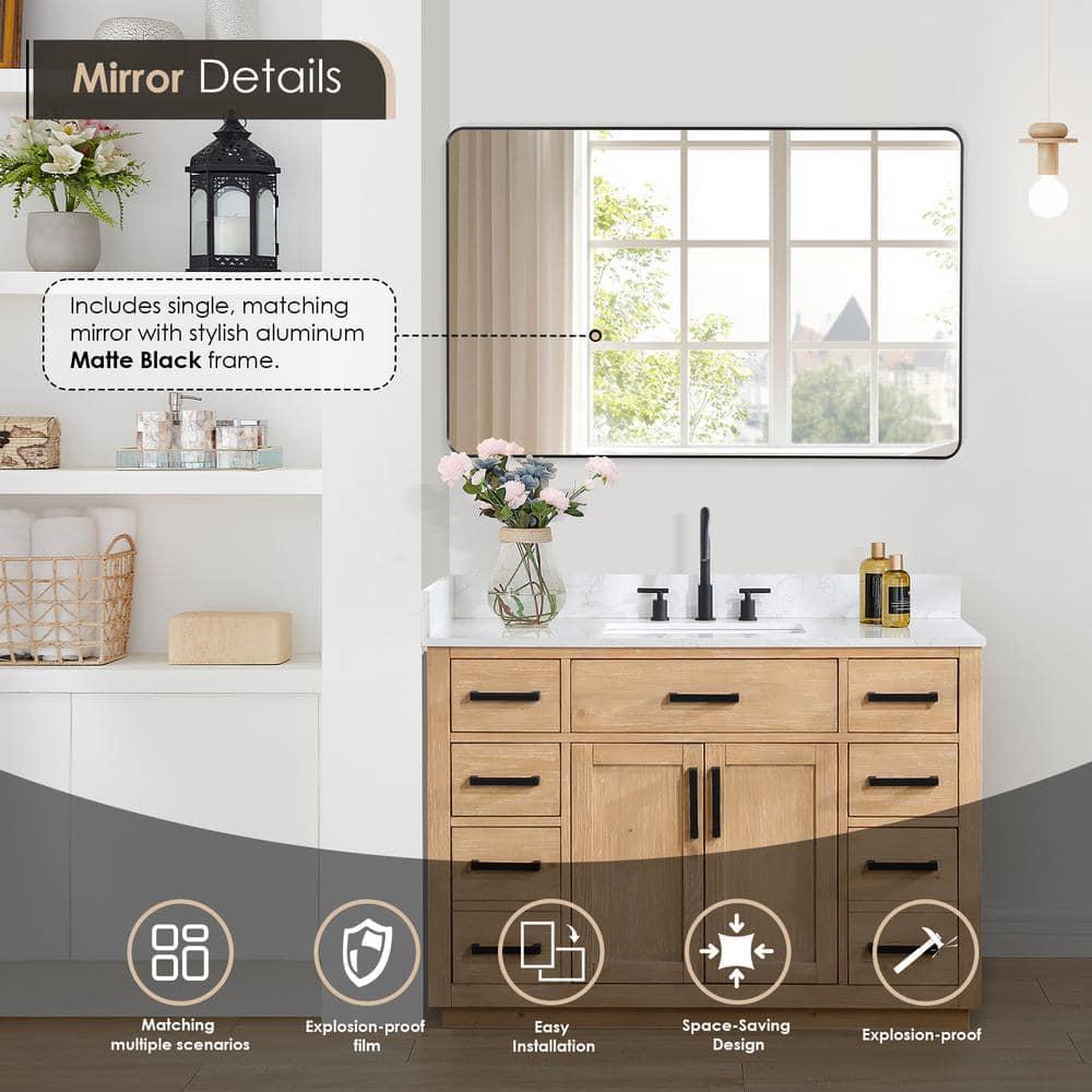 Gavino 48" Wood Vanity in Light Brown with Composite Stone Top and Mirror