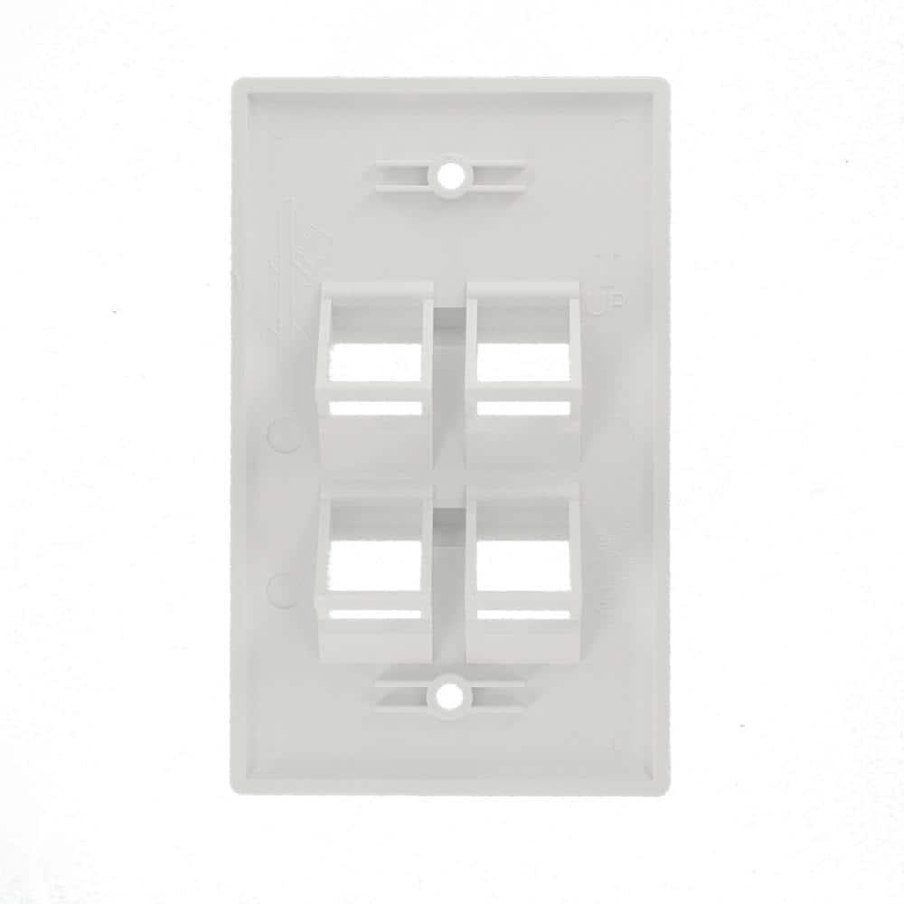 Leviton Angled QuickPort Wallplate 4-Port, Single Gang, 41081-4WP, White