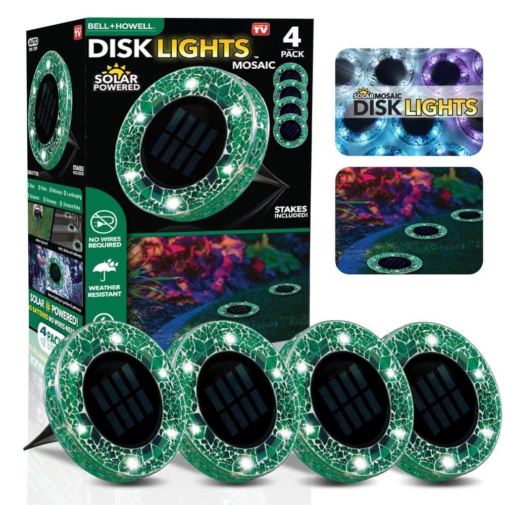 Bell + Howell 6 LED Round Green Mosaic Solar Powered Disk Lights with Auto On/Off - 4 Pack