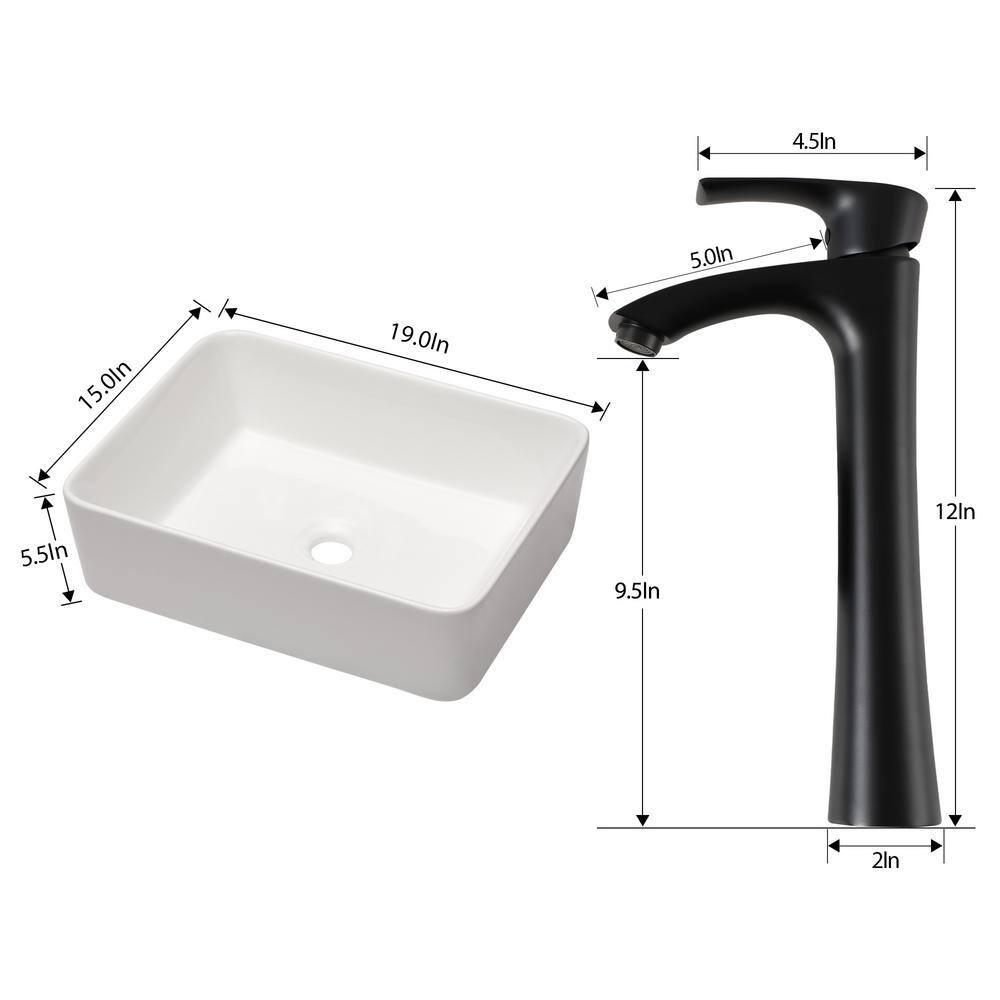 Mocoloo 19" L x 15''W Ceramic Bathroom Sink Rectangular Vessel Sink with Faucet