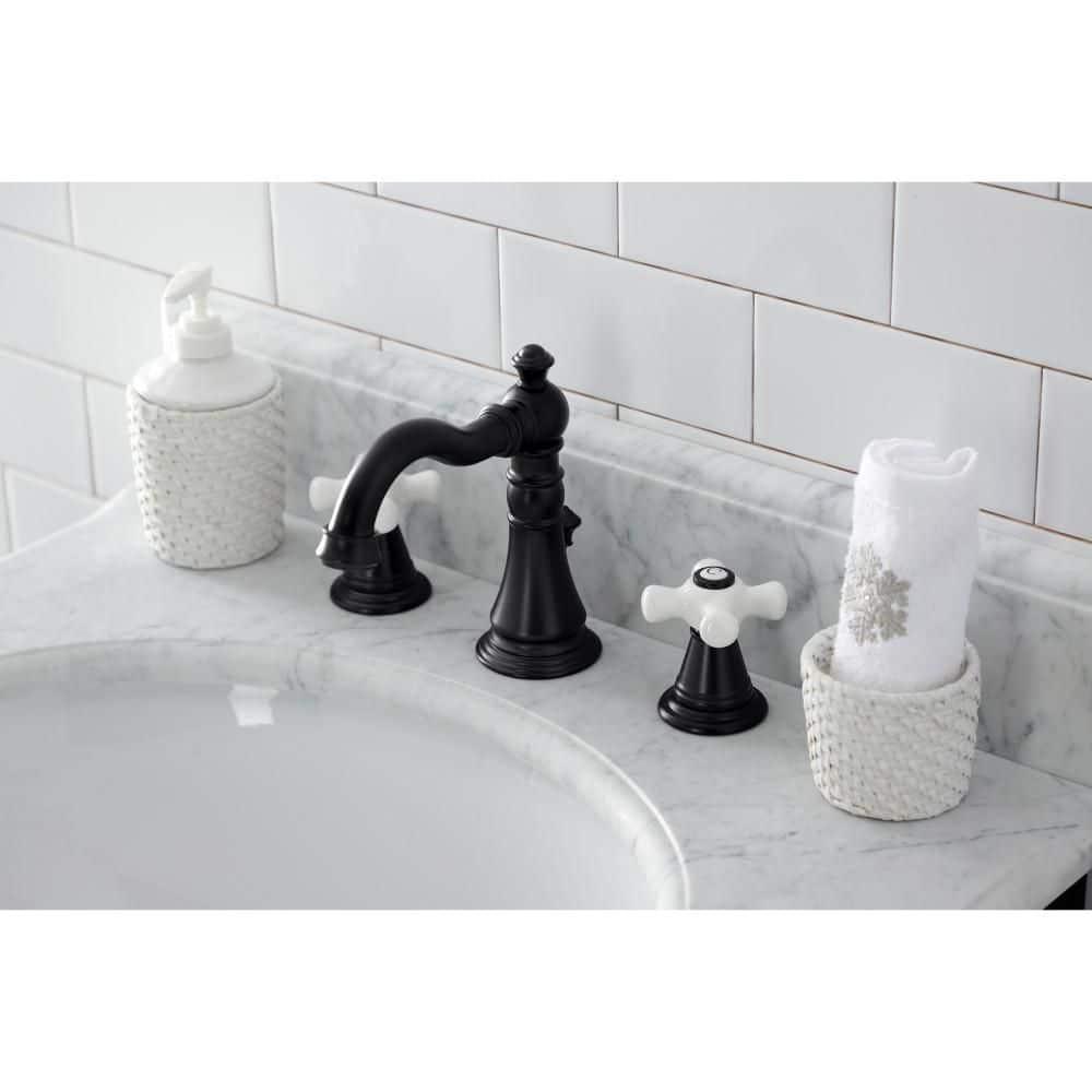 Kingston Brass FSC1970APX American Classic Widespread Bathroom Faucet with Brass Pop-Up, Matte Black