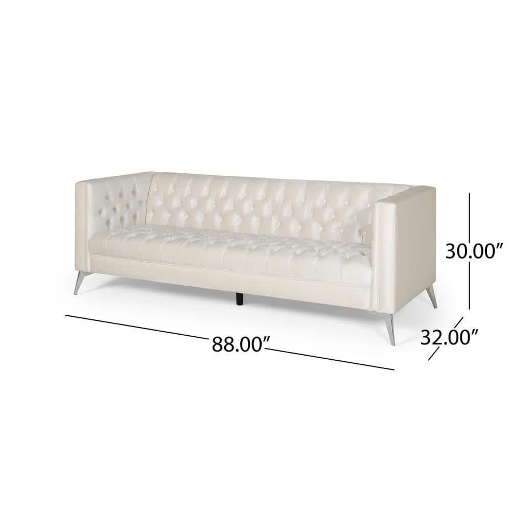 Noble House Camden Tufted Velvet Sofa, Beige, Silver