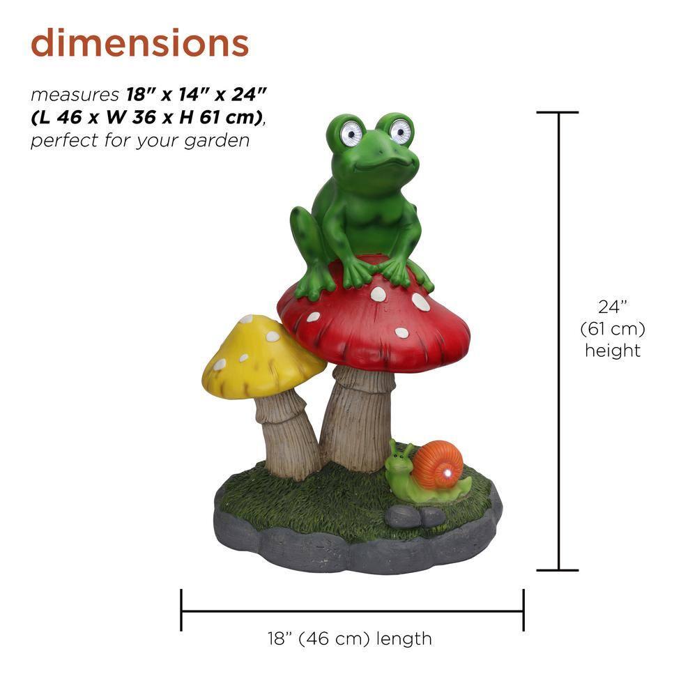 Solar Frog Sitting On Top of Mushroom Statue