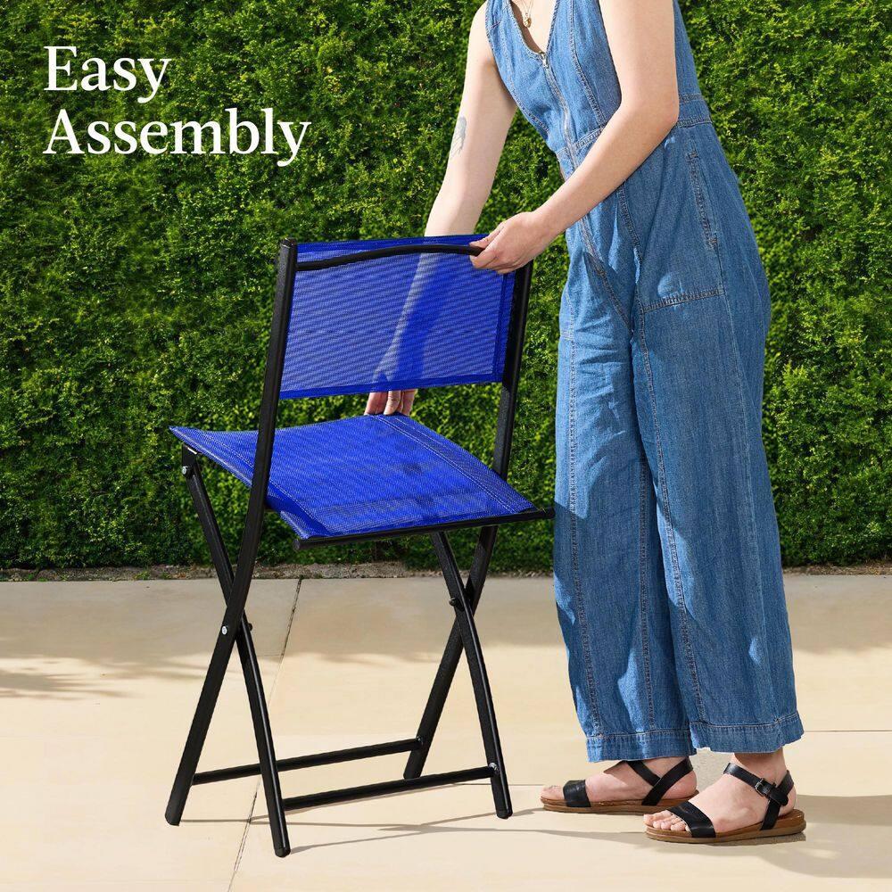 George Oliver 3-Piece Patio Bistro Dining Furniture Set W/ Glass Tabletop, Folding Chairs