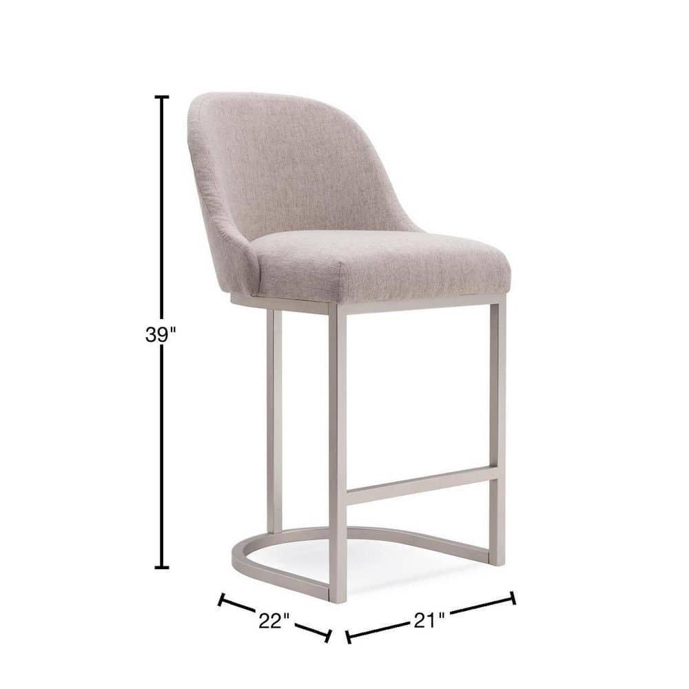 Set of 2 Barrelback Counter Height Barstool with Metal Base Pewter/Oatmeal Linen - Leick Home: Upholstered, Modern Design, Steel Frame