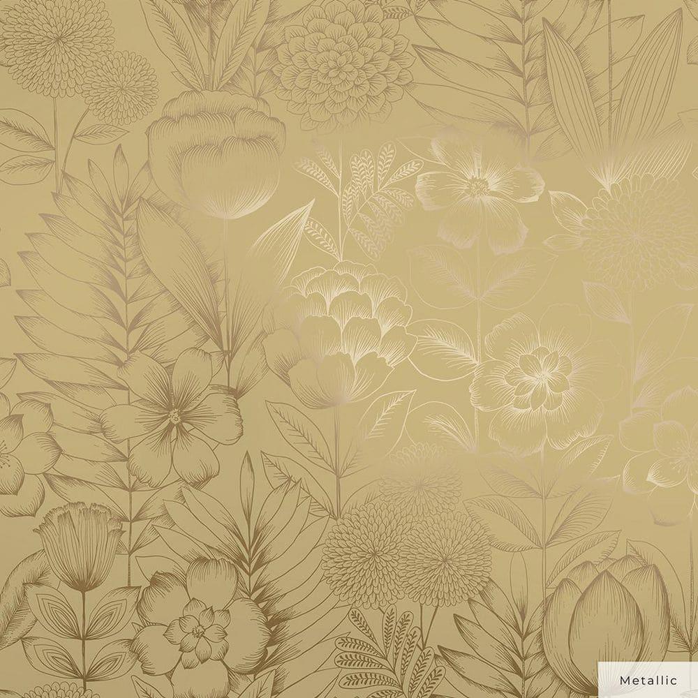 Tempaper & Co. Homestead Floral Removable Peel and Stick Wallpaper, Metallic Marigold, 28 sq. ft.: Vinyl, Self-Adhesive, Washable