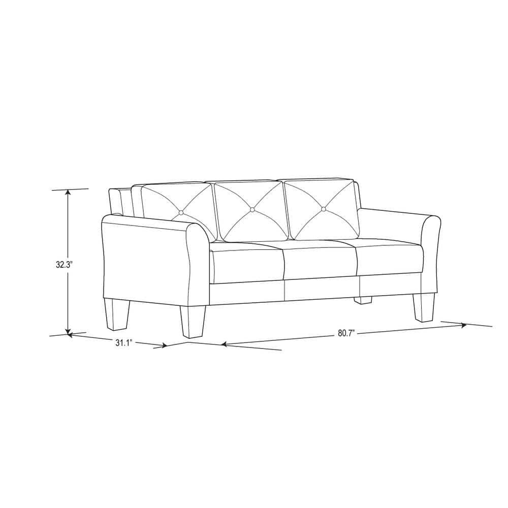 Lifestyle Solutions Taryn Traditional Sofa with Rolled Arms, Dark Gray Fabric