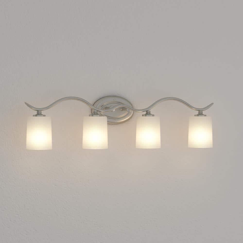 Progress Lighting Inspire 4-Light Wall Sconce, Brushed Nickel, Etched Glass Shades