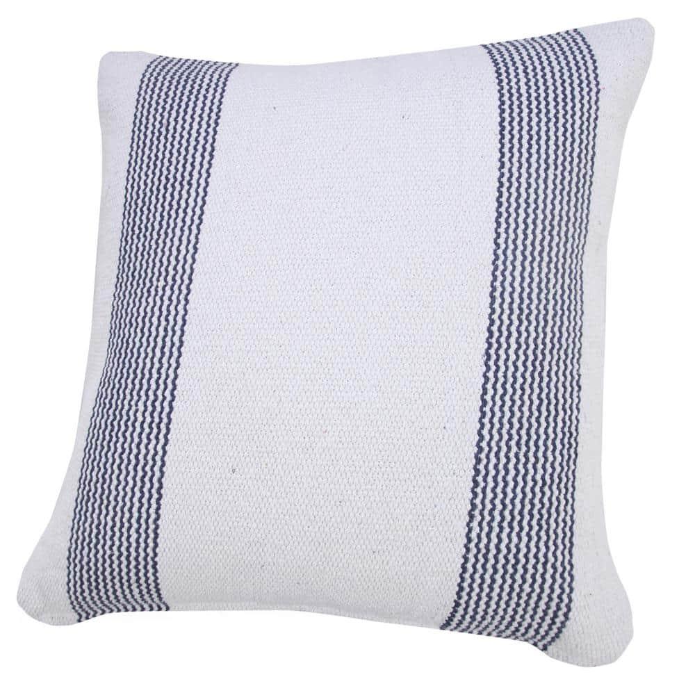Balanced Pale Blue & White 20" Square Pinstripe Cotton Throw Pillow