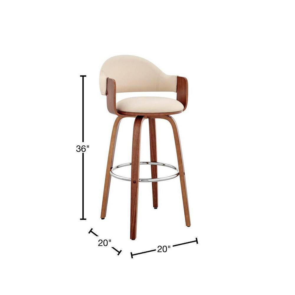 Armen Living 26" Daxton Counter Height Barstool with Cream Faux Leather Seat Walnut Finish Frame: Swivel, Footrest, Upholstered