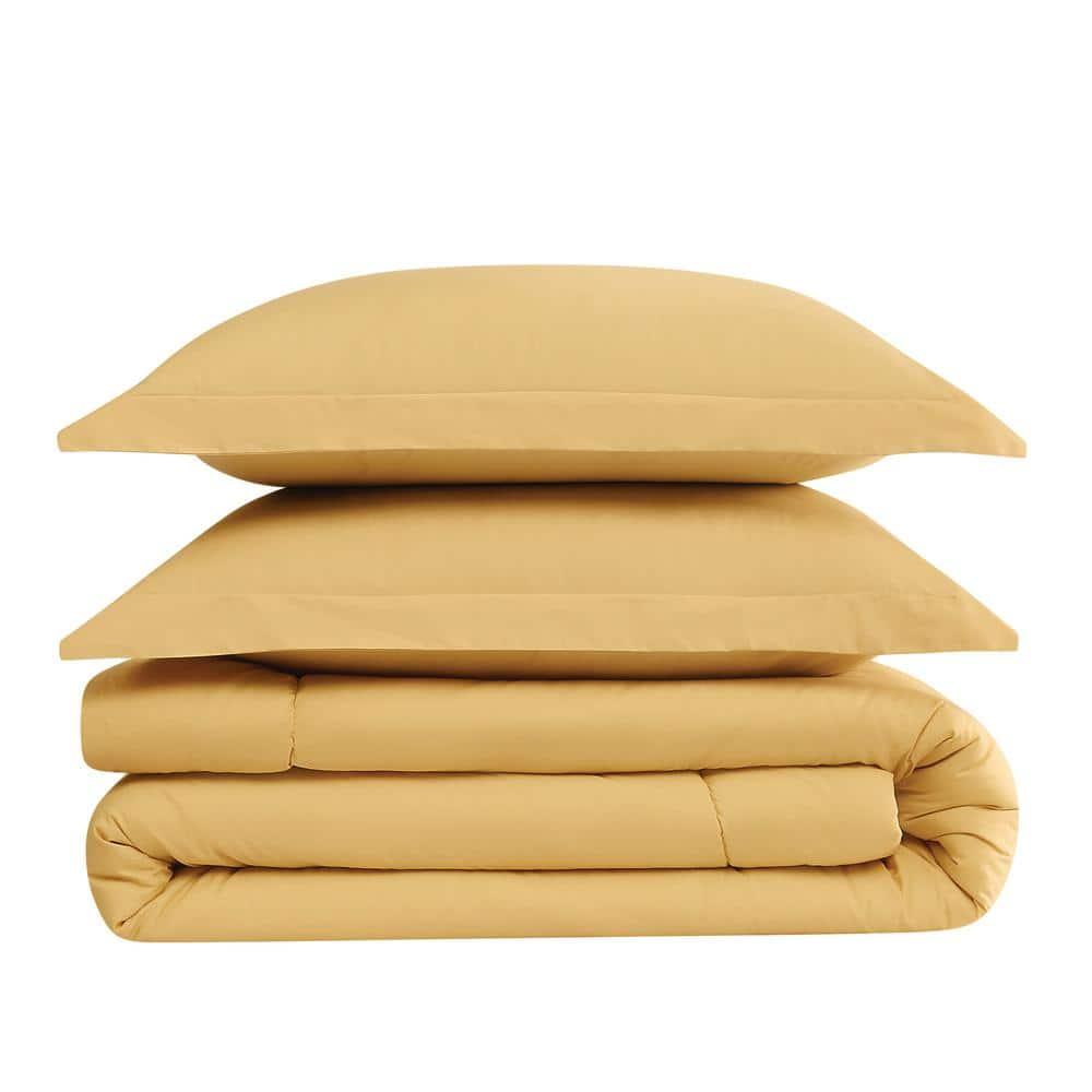 2-Piece Mustard Yellow Solid Cotton Percale Twin/Twin XL Comforter Set