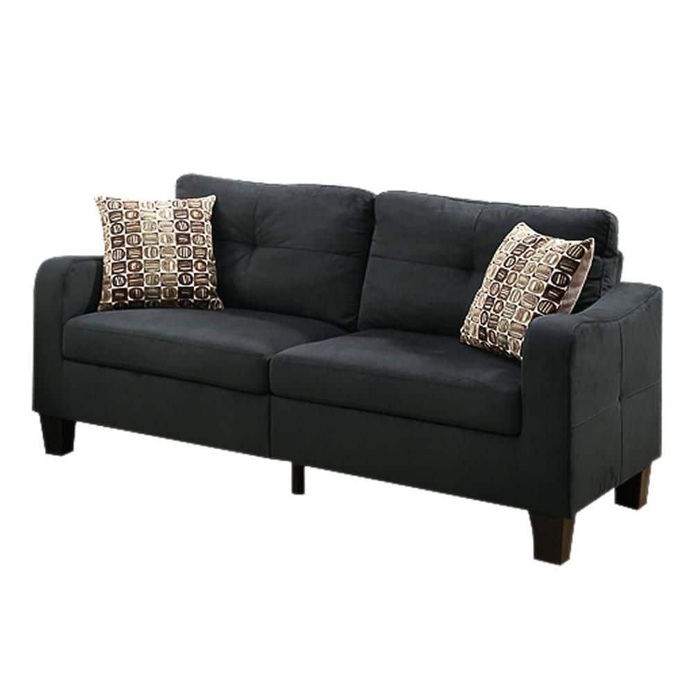 Benjara Polyfiber 2 Pieces Sofa Set With Accent Pillows Dark Gray-Color:Gray