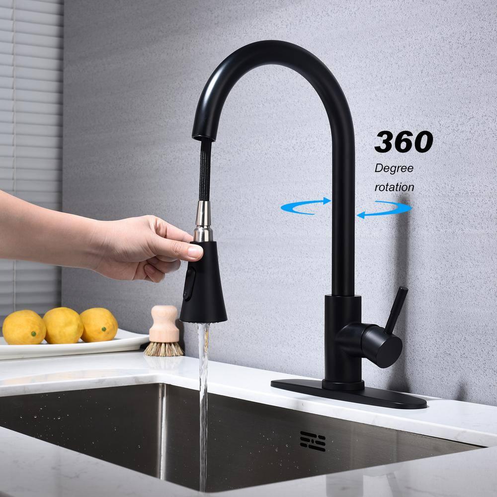 Matte Black Kitchen Faucets with Pull Down Sprayer, Kitchen Sink Faucet with Pull Out Sprayer - Effortlessly Achieve Efficient Kitchen Cleaning
