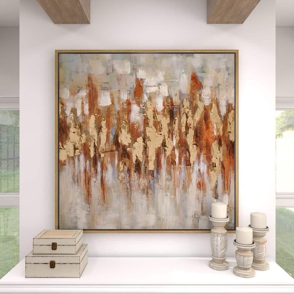 Canvas Abstract Framed Wall Art with Gold Frame Gold - Olivia & May: Elegant Decor, Vertical Orientation, Sawtooth Hanging