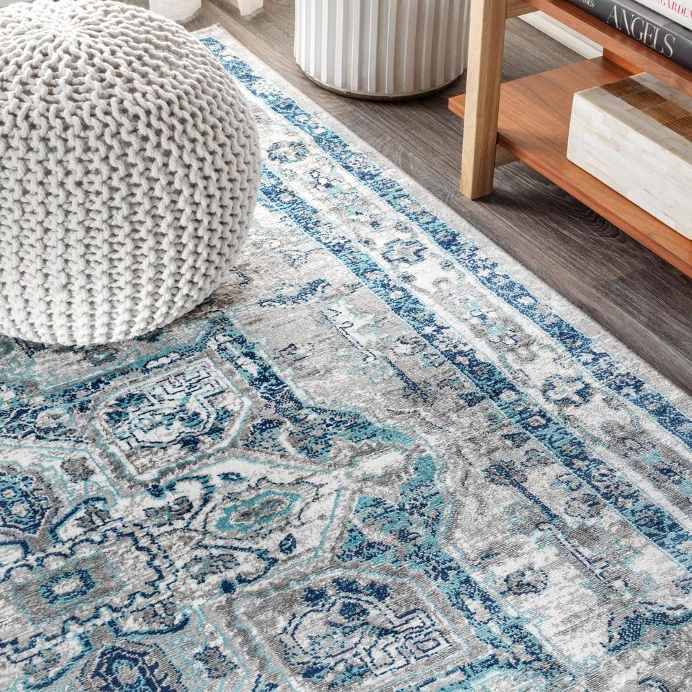 5'x5' Modern Persian Vintage Medallion Area Rug, Light Grey/Blue - JONATHAN Y