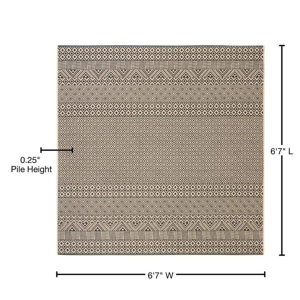 Courtyard CY6235 Power Loomed Indoor and Outdoor Area Rug - Beige/Black - 6'7"x6'7" - Safavieh