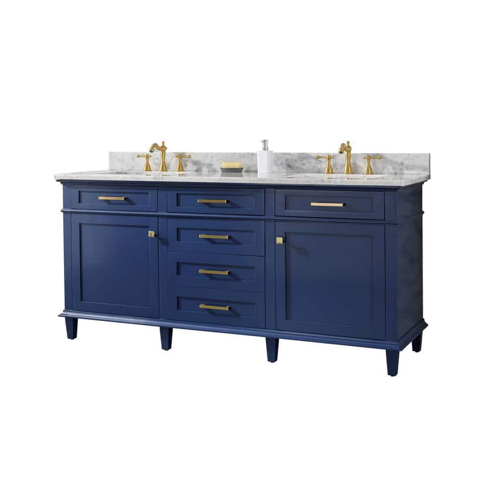 Legion Furniture 3-Drawer Wood & Marble Vanity Cabinet in Blue and White