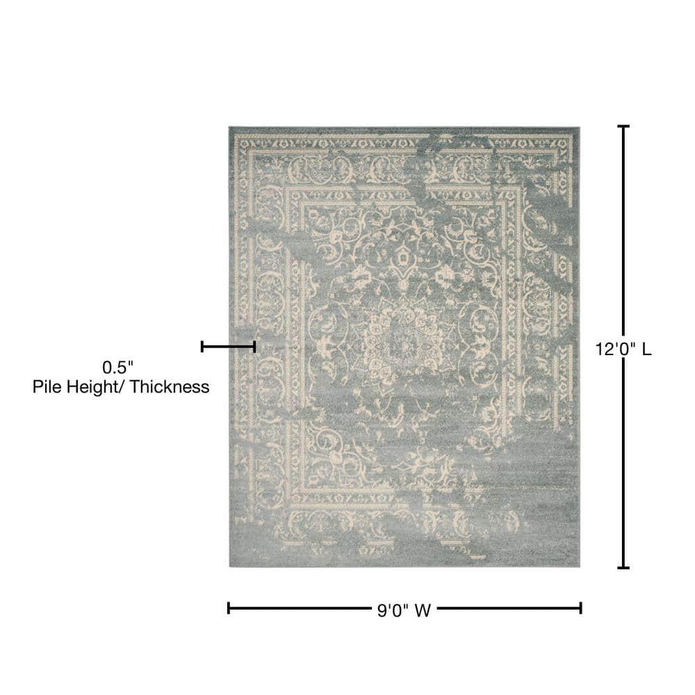 SAFAVIEH Adirondack Zoey Traditional Faded Area Rug, Slate/Ivory, 9' x 12'