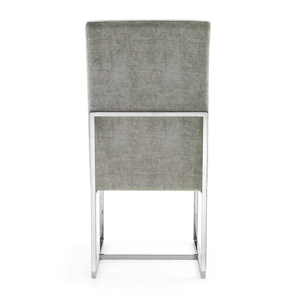 Element Velvet Dining Chair Steel - Manhattan Comfort: High-Back, Armless, Stainless Steel Base