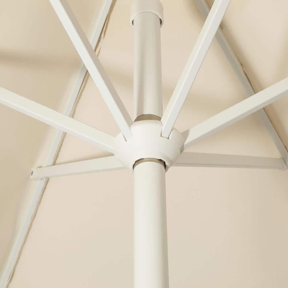 JONATHAN Y Collins 9 ft. Classic Cottage Tassel Market Patio Umbrella with Auto-Tilt, Crank, Wind Vent and UV Protection in Cream