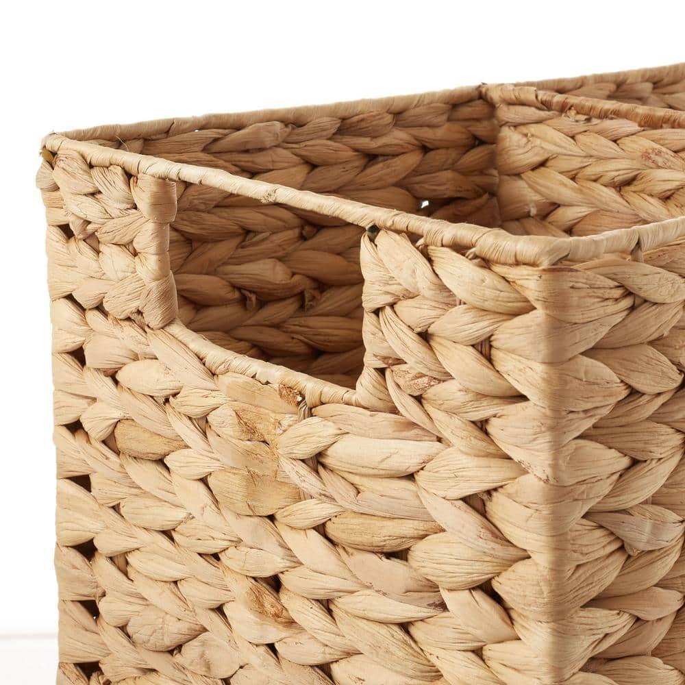 Casafield Stair Basket with Handles, Natural - Woven Water Hyacinth Staircase Step Organizer Bin