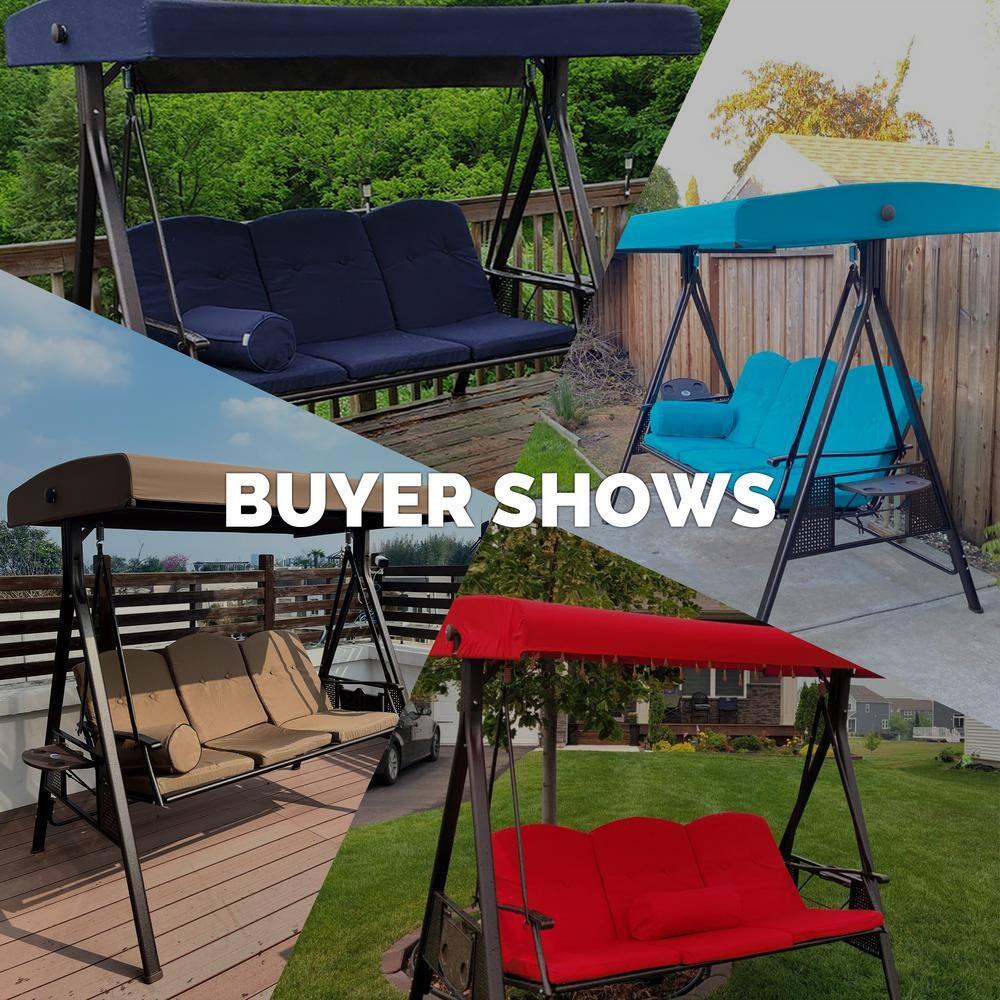 PURPLE LEAF 3-Seat Deluxe Outdoor Patio Porch Swing with Weather Resistant Steel Frame, Adjustable Tilt Canopy, Cushions and Pillow Included, Beige