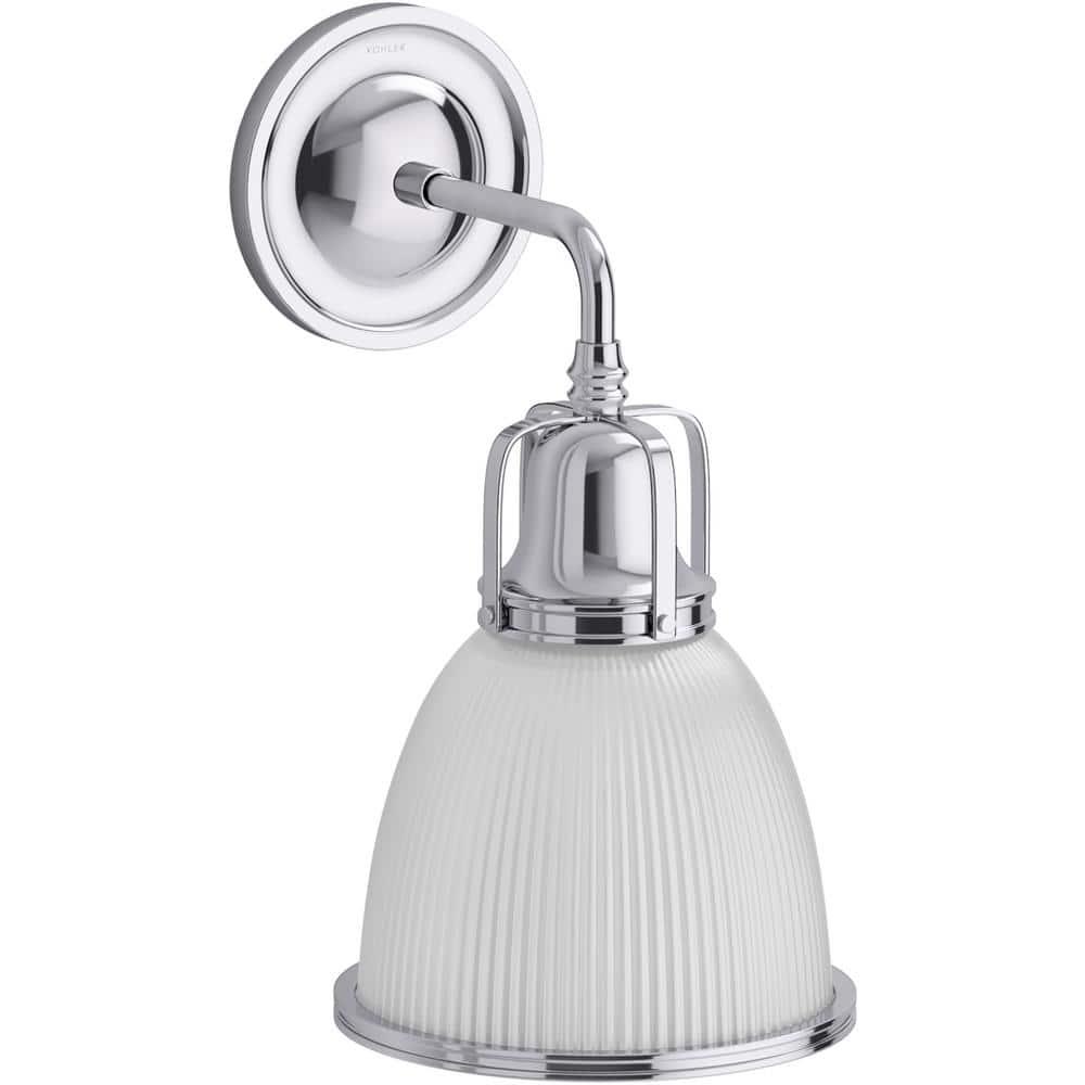 Polished Chrome Industrial Bell Sconce with Glass Shade